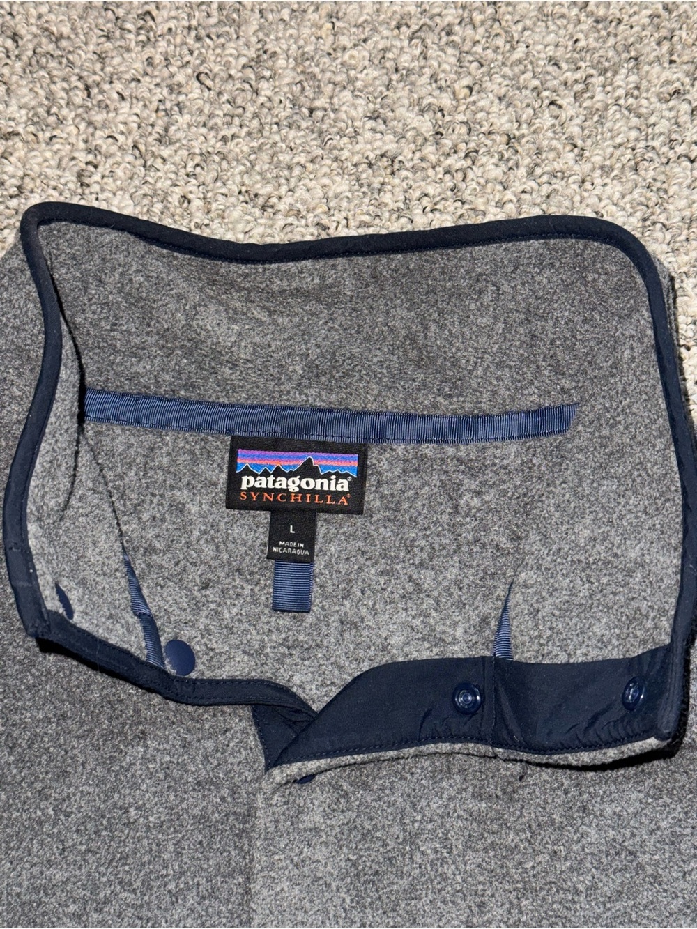 Patagonia Gray and Navy Synchilla Fleece Pullover